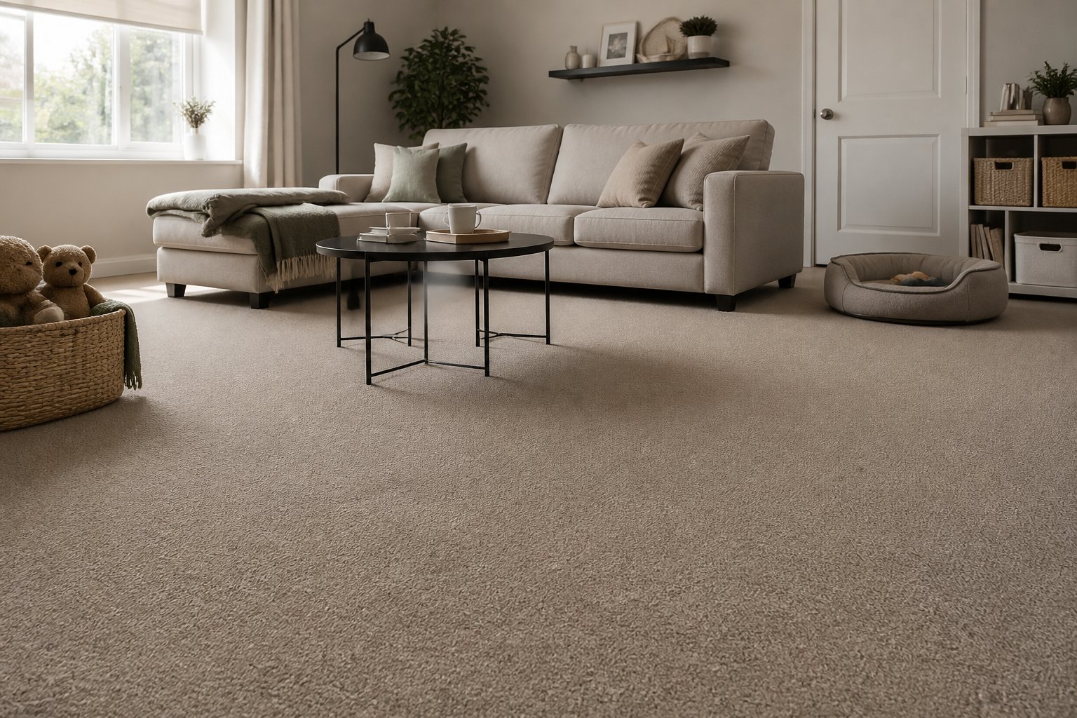 Family lounge with low-pile pet-friendly carpet