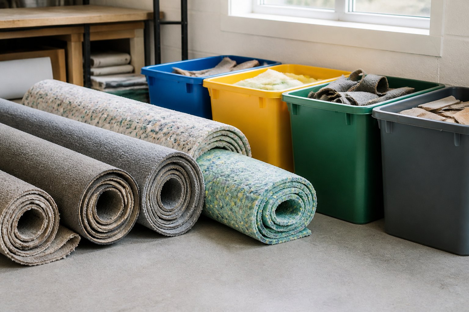 Uplifted carpet and underlay separated for specialist recycling