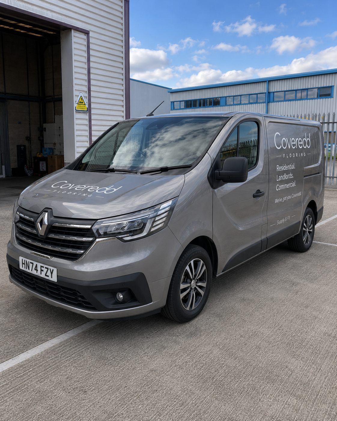 Coveredd Flooring van at a commercial site