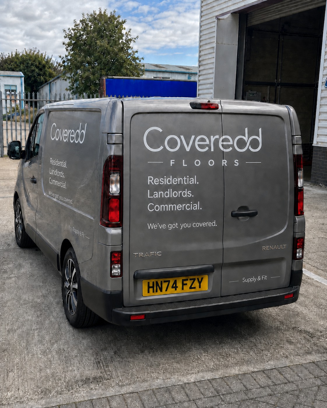 Rear view of the Coveredd Floors service van